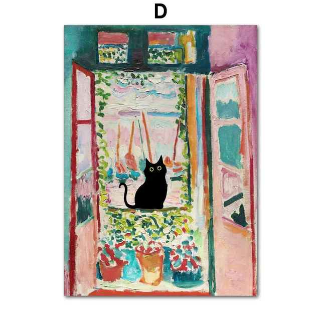 Plakat z czarnym kotem w stylu Matisse Wzór 2