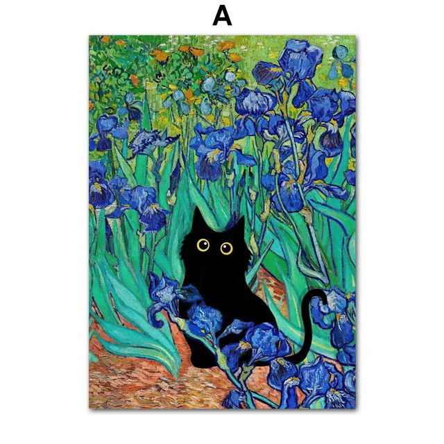 Plakat z czarnym kotem w stylu Matisse Wzór 3