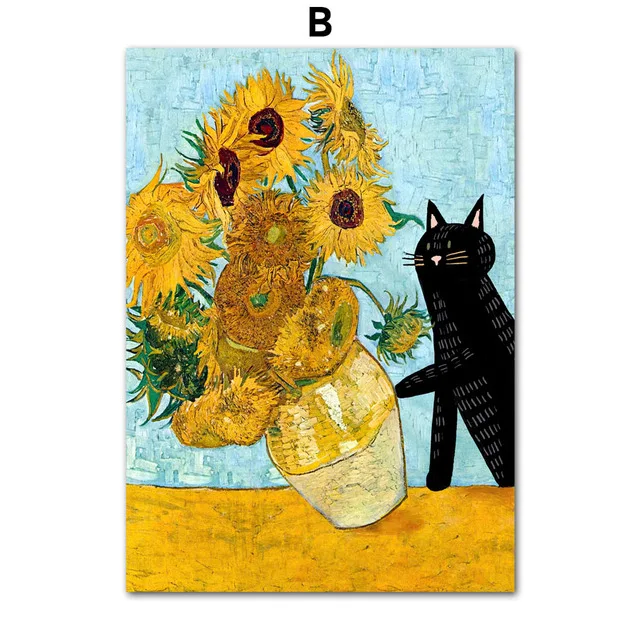 Plakat z czarnym kotem w stylu Matisse Wzór 4