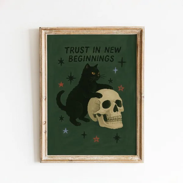 Plakat czarny kot - mroczny humor na płótnie Wzór 8