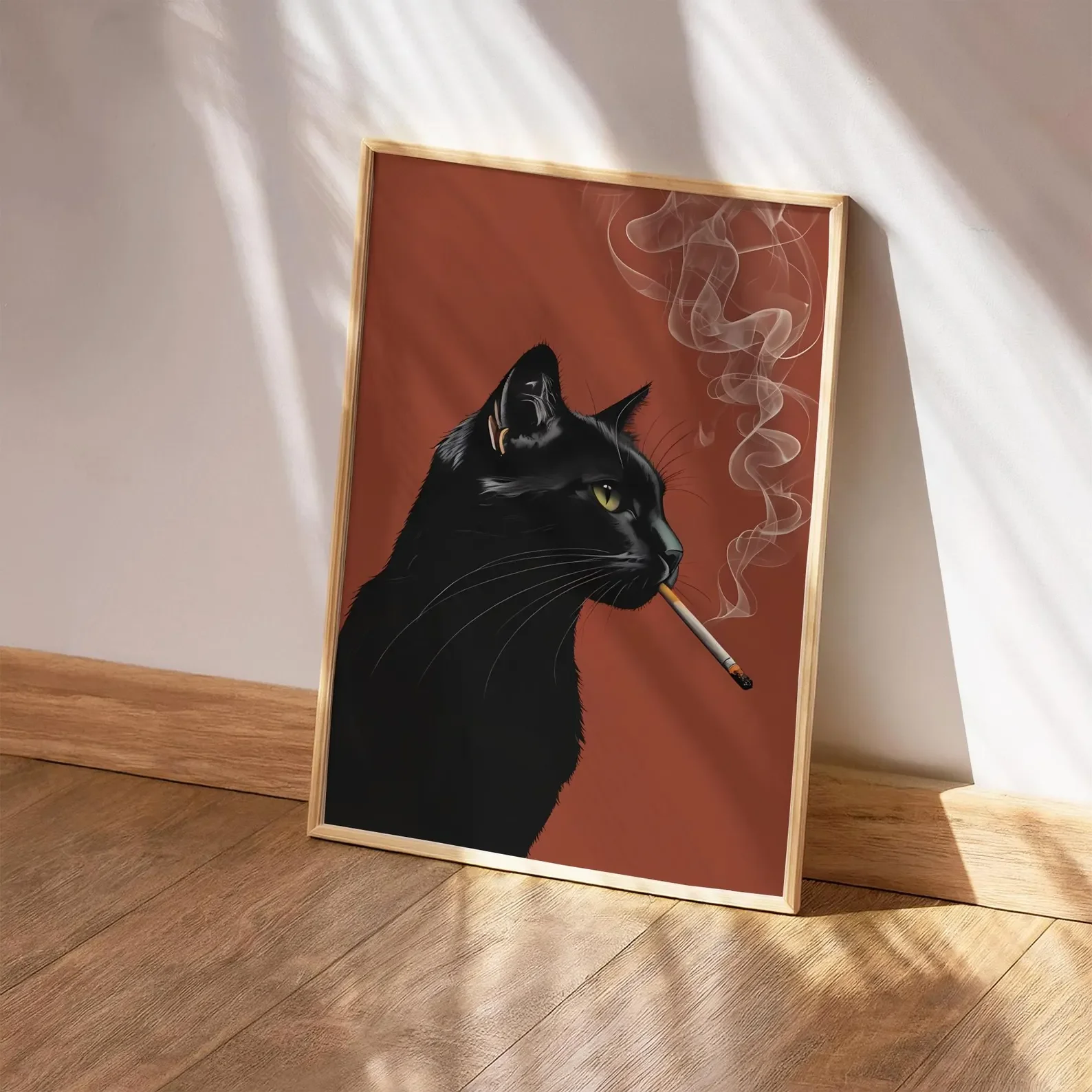 Czarny kot palący papierosa - plakat retro Wzór 1