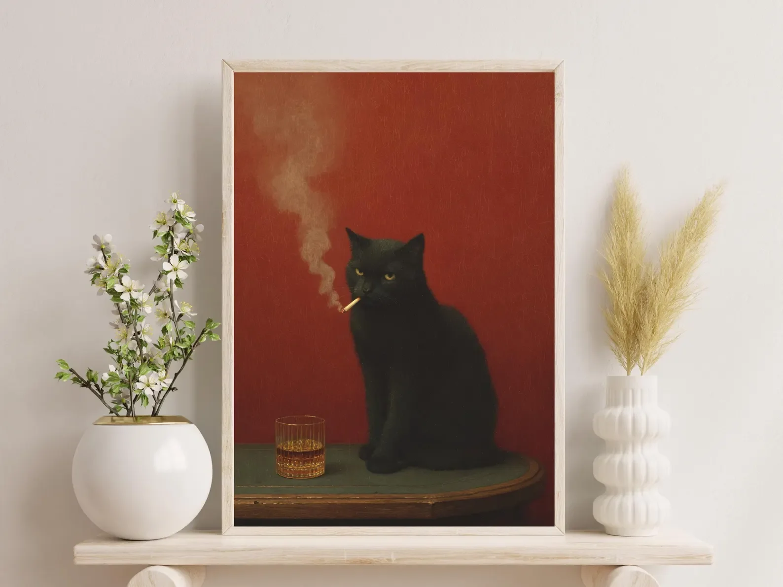 Czarny kot palący papierosa - plakat retro Wzór 3