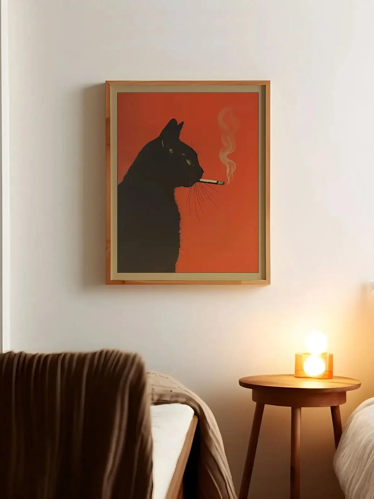 Czarny kot palący papierosa - plakat retro Wzór 6