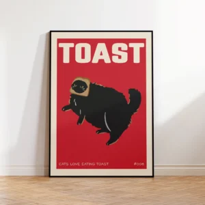 Plakat z czarnym kotem i tostem do kuchni Wzór 1