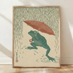 Plakat z czerwoną żabą vintage Wzór 1