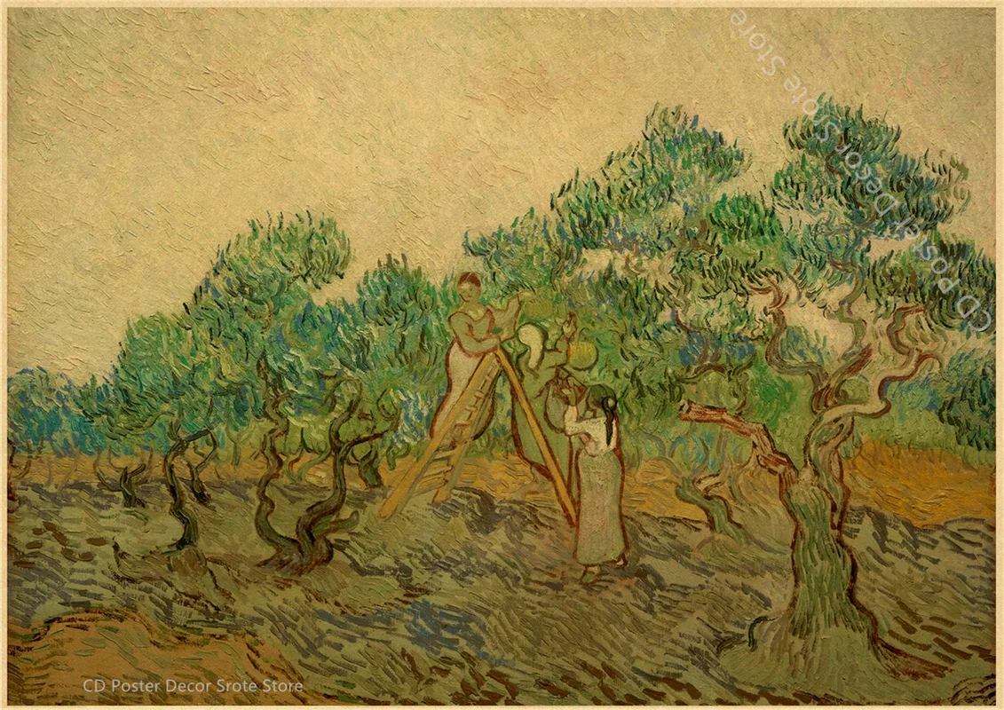 Da Vinci i Van Gogh plakat retro z klasyką malarstwa Jasnozielony
