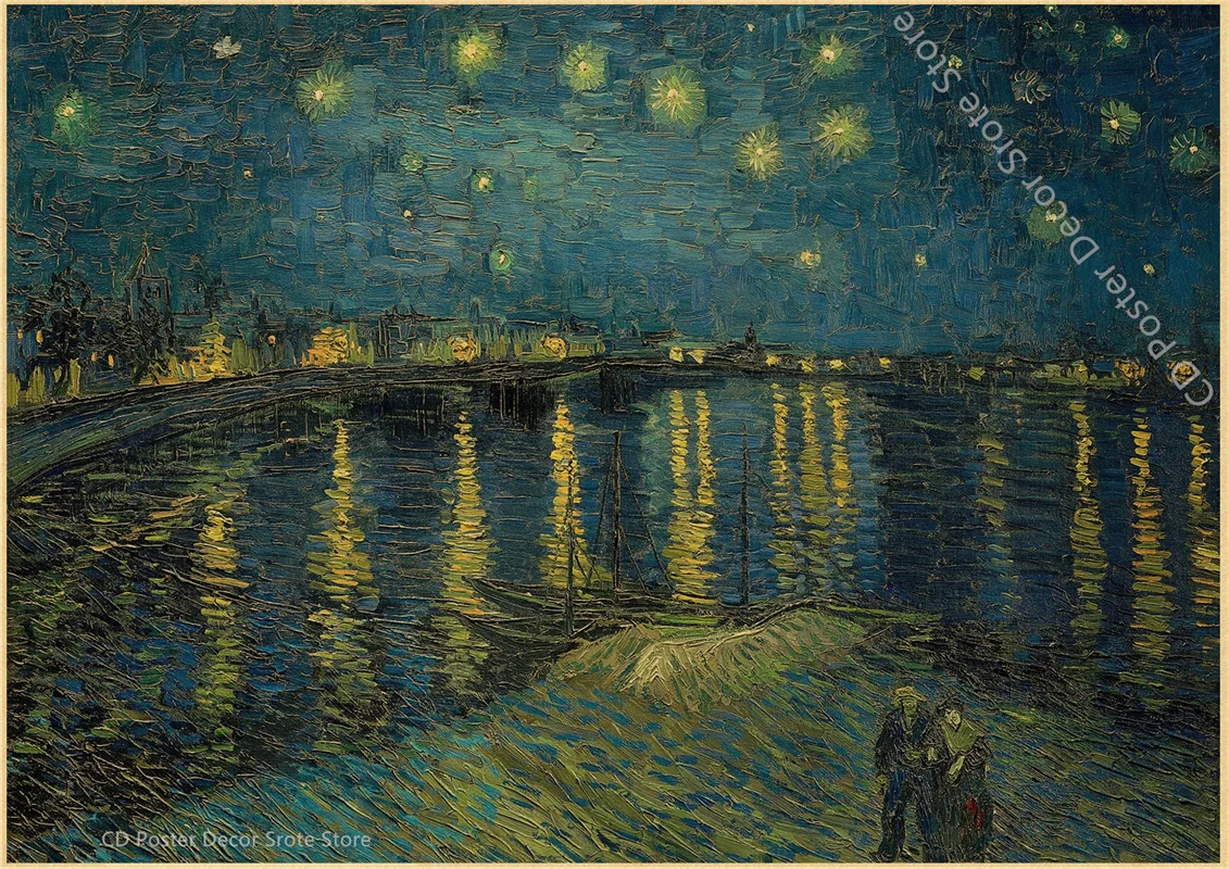Da Vinci i Van Gogh plakat retro z klasyką malarstwa Jasnożółty