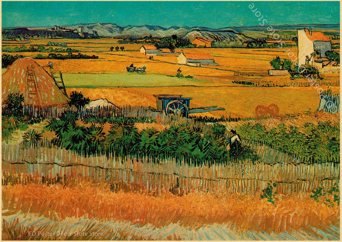 Da Vinci i Van Gogh plakat retro z klasyką malarstwa żółty
