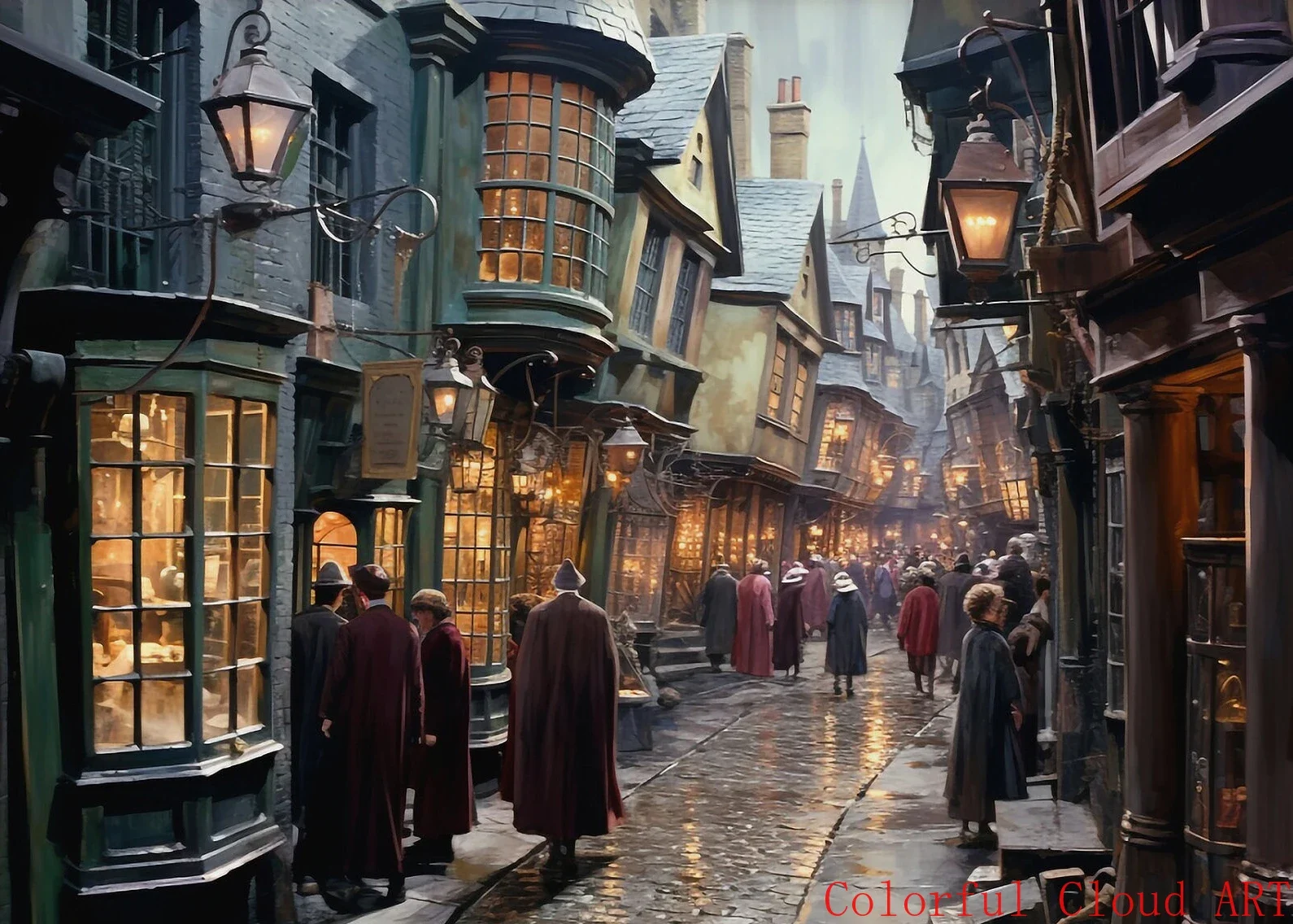 Plakat dark academia - magiczny zamek i pociąg Wzór 6