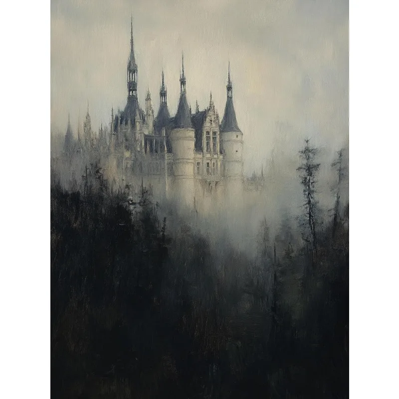 Plakat dark academia zamek i książki Wzór 4