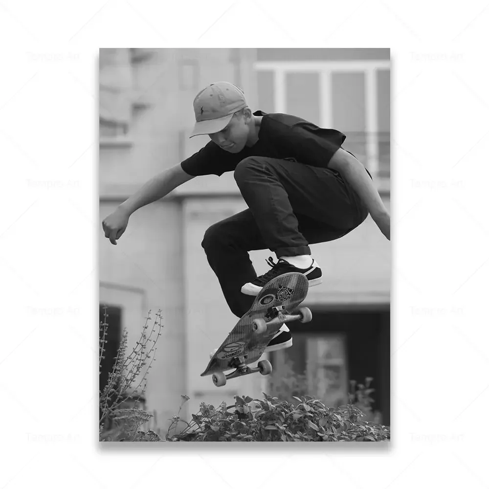 Plakat deskorolka - sporty ekstremalne czarno-białe Wzór 3