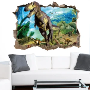 Dinozaur 3D wychodzący ze ściany - plakat Armijna zieleń