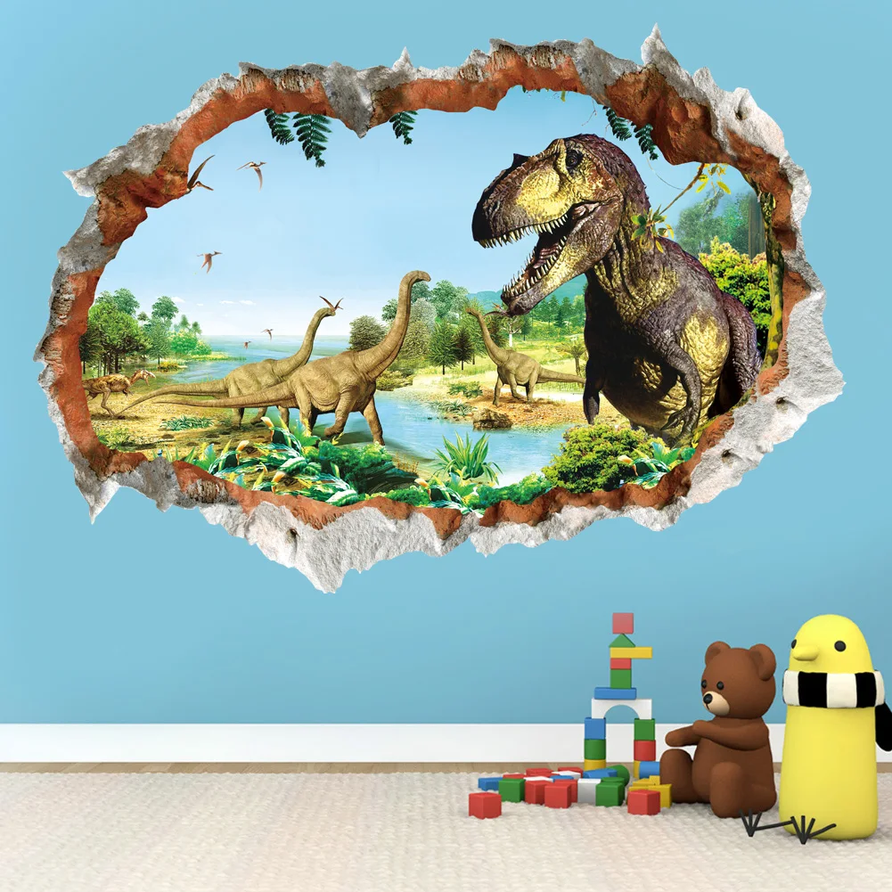 Dinozaur 3D wychodzący ze ściany - plakat Brązowy