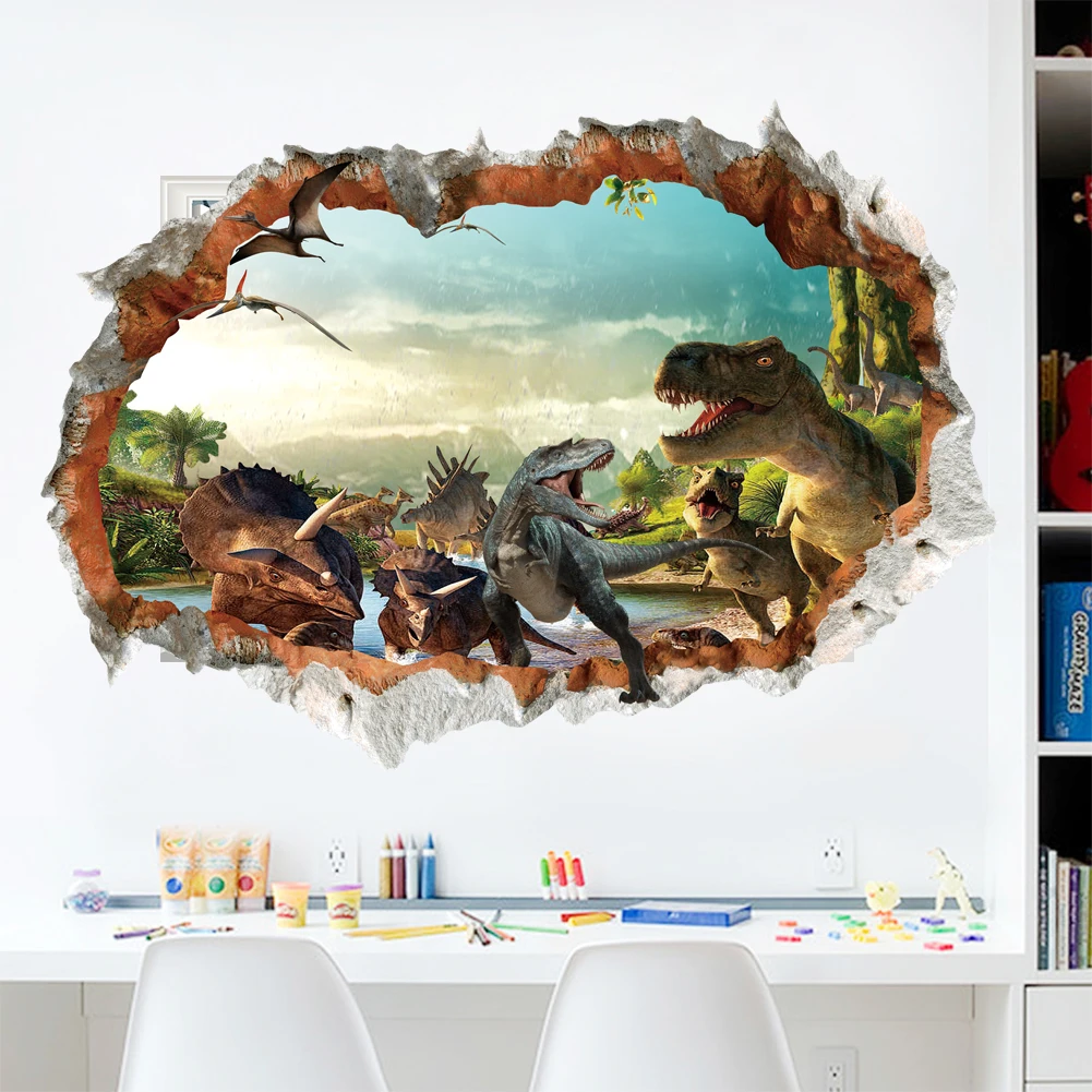 Dinozaur 3D wychodzący ze ściany - plakat Burgundia