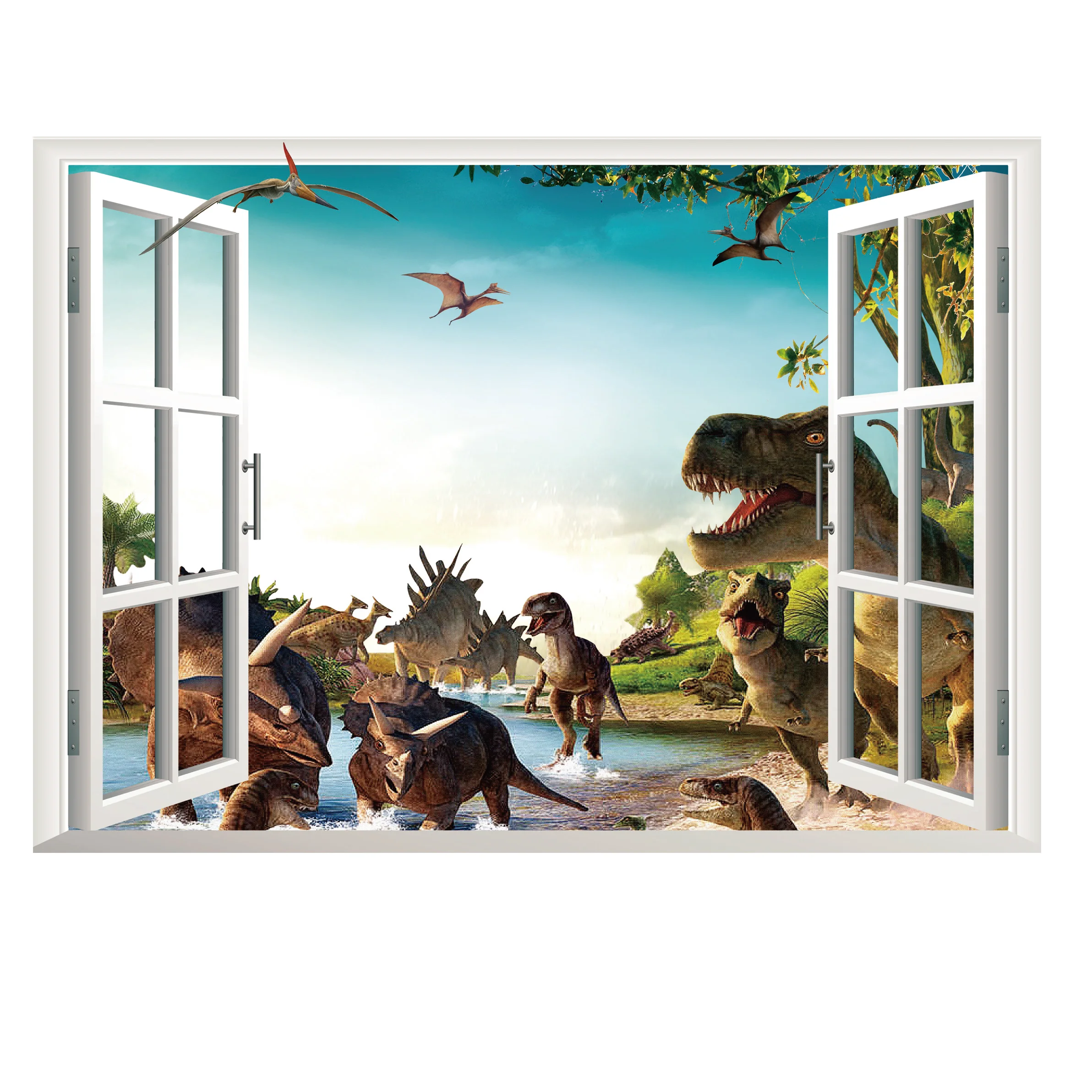 Dinozaur 3D wychodzący ze ściany - plakat Jasnoszary