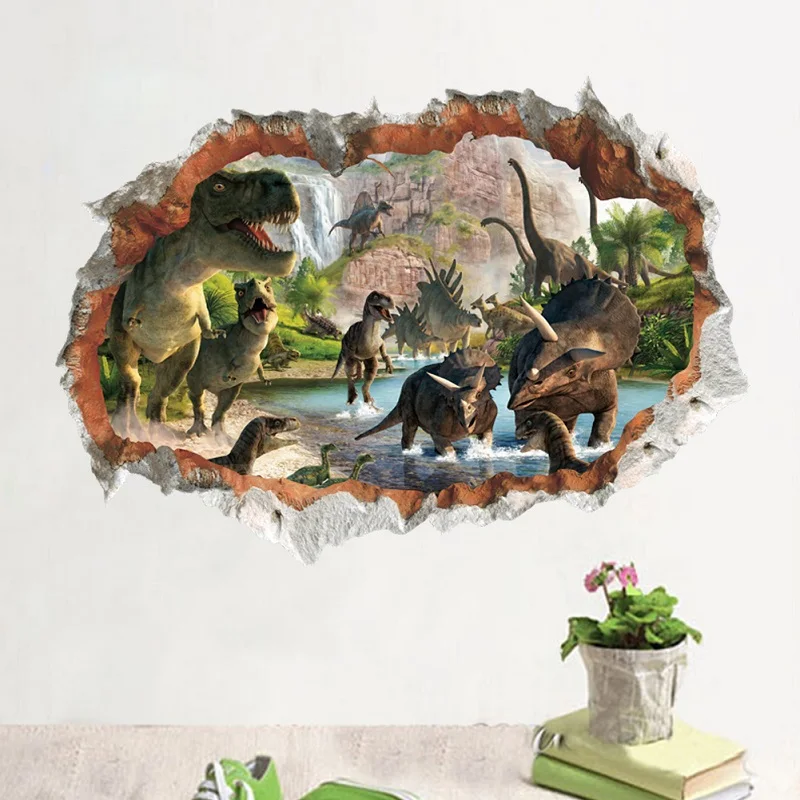 Dinozaur 3D wychodzący ze ściany - plakat żółty
