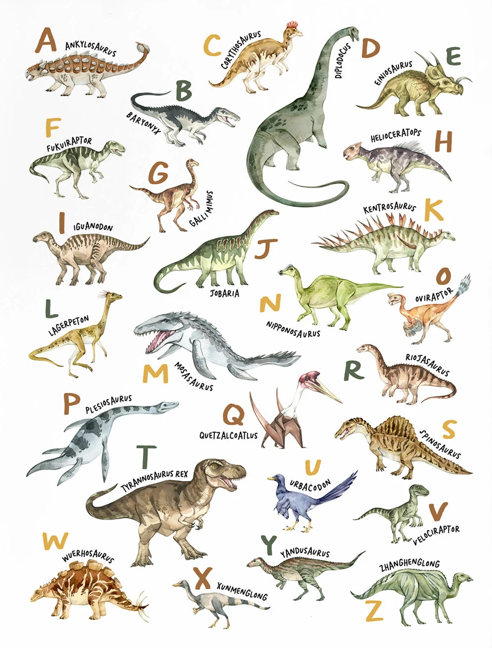 Plakat dinozaur dla dzieci - tyranozaur żółty