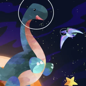 Kosmiczne dinozaury i astronauci - plakat dla dzieci Wzór 1