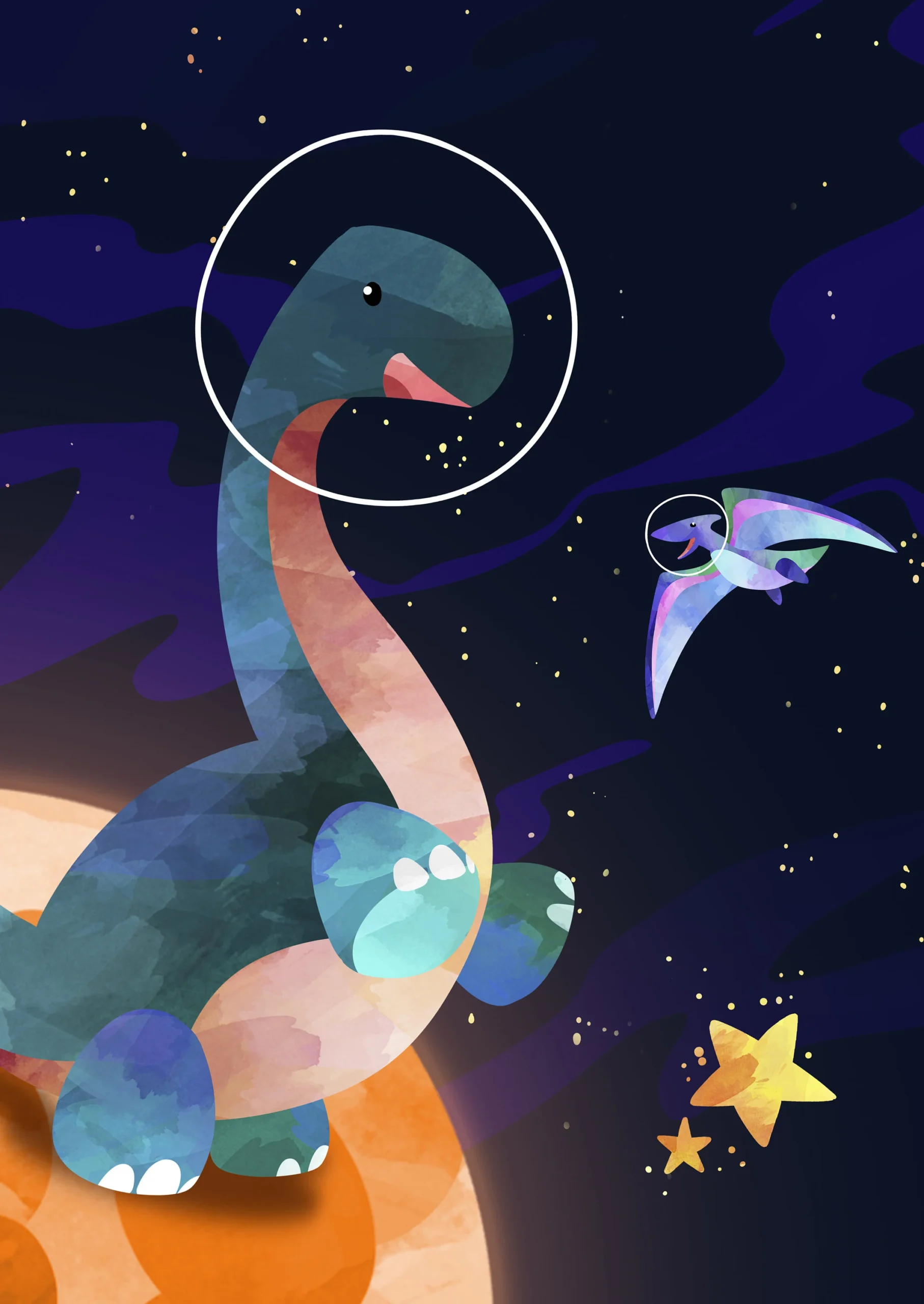 Kosmiczne dinozaury i astronauci - plakat dla dzieci Wzór 1