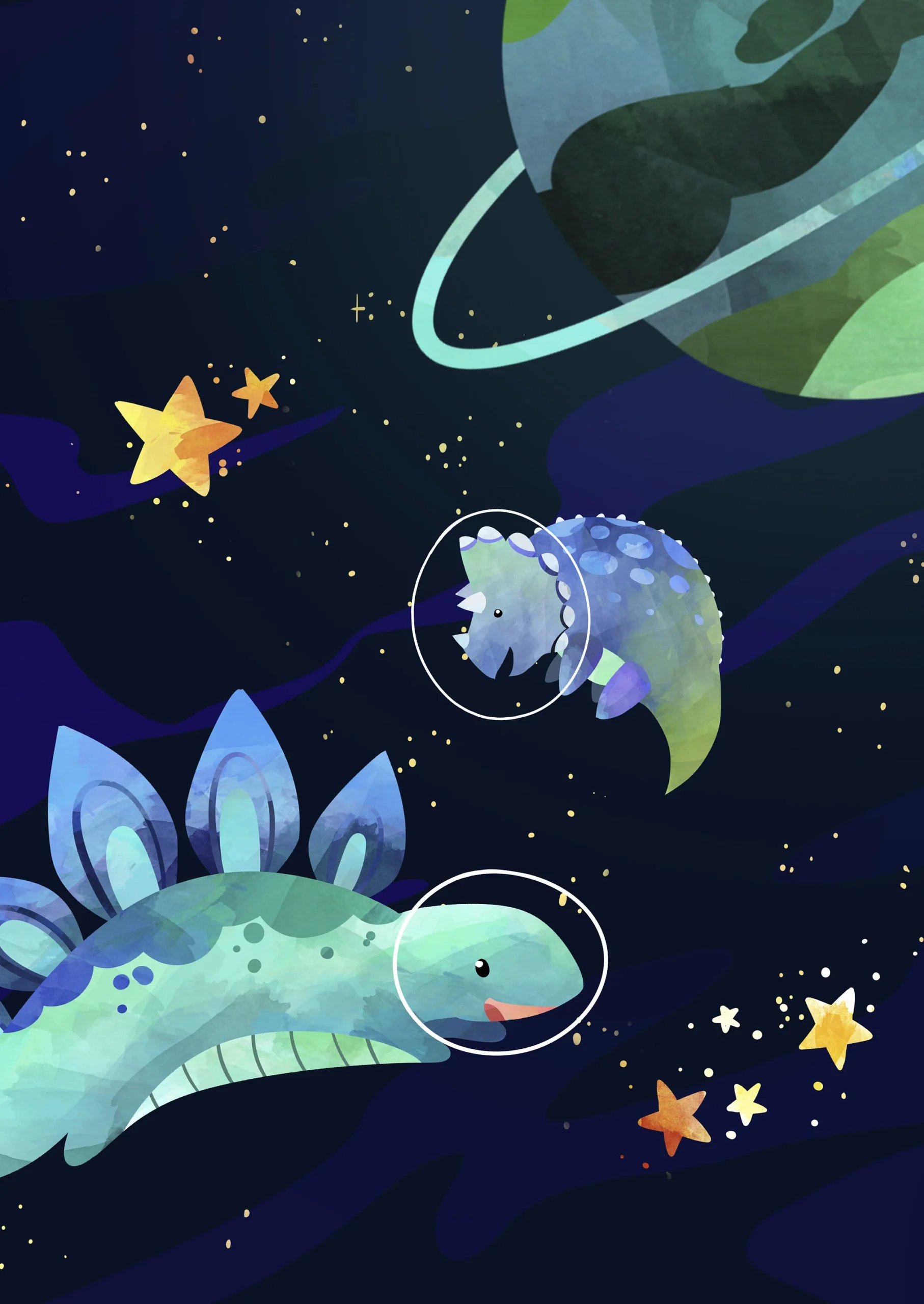 Kosmiczne dinozaury i astronauci - plakat dla dzieci Wzór 2
