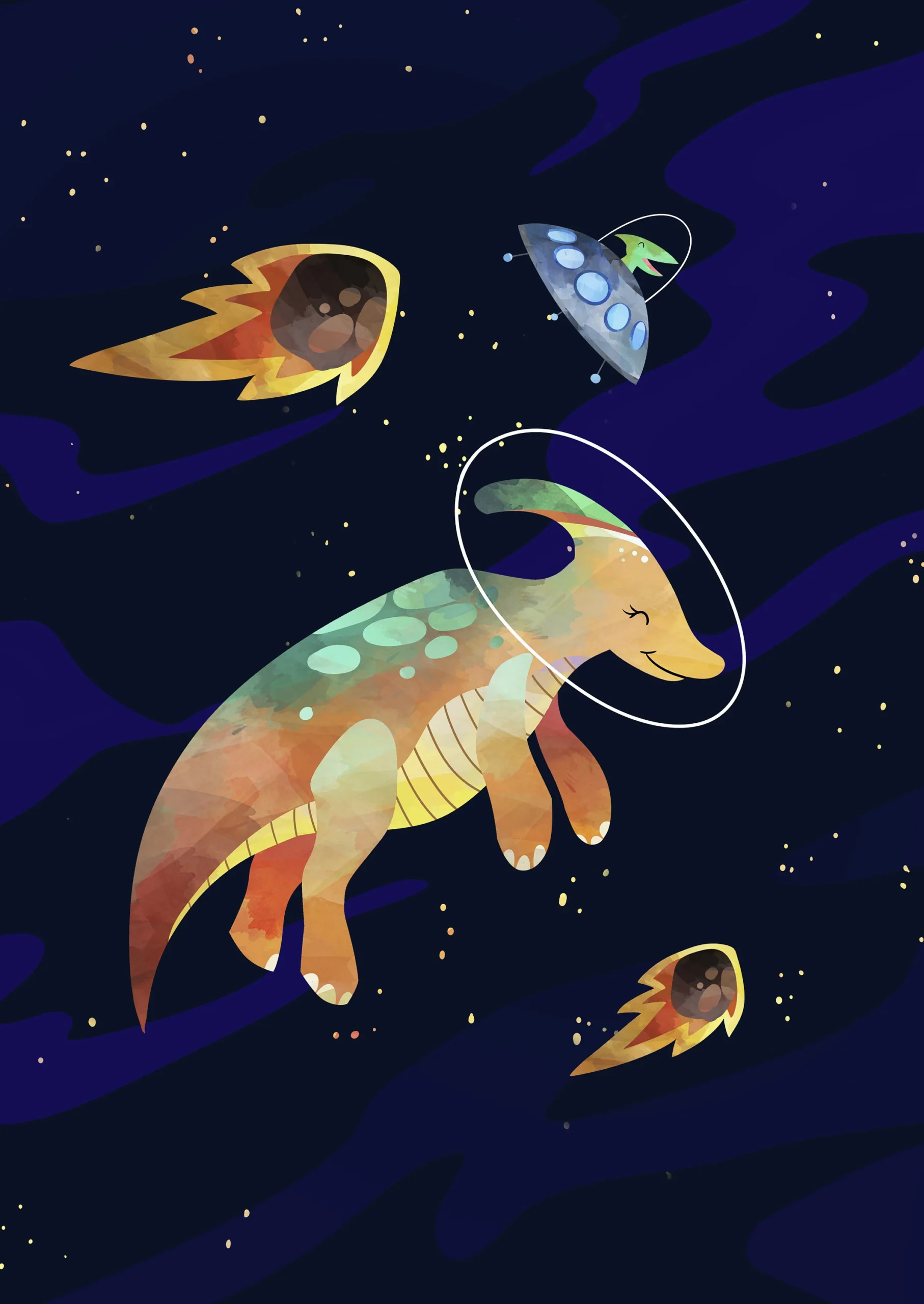 Kosmiczne dinozaury i astronauci - plakat dla dzieci Wzór 3