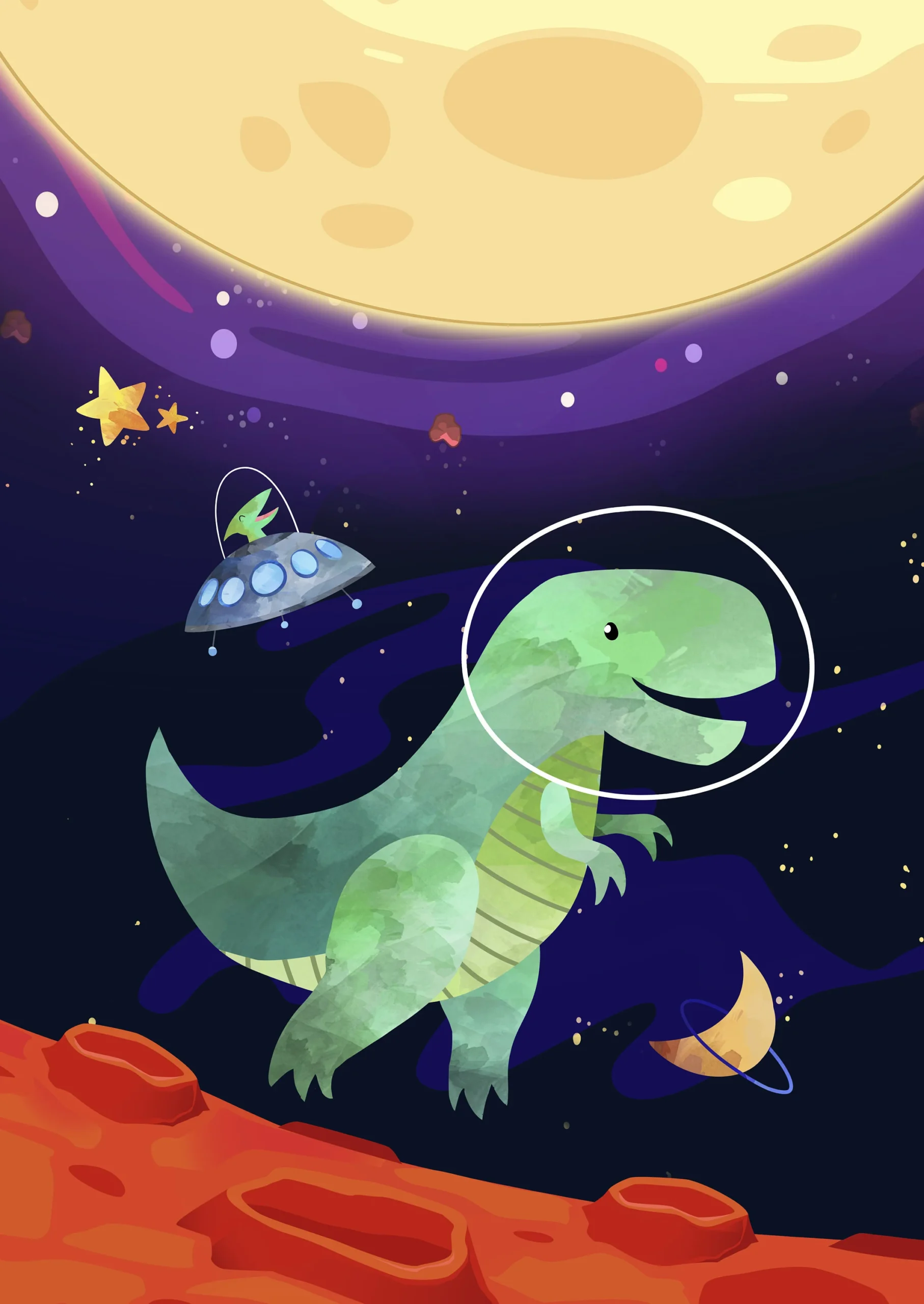 Kosmiczne dinozaury i astronauci - plakat dla dzieci Wzór 6