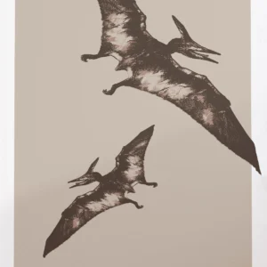 Plakat dinozaury Tyranozaur i Pterozaur do pokoju dziecięcego żółty