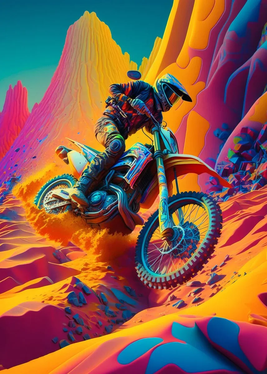 Kolorowy plakat z motocyklem dirt bike Burgundia