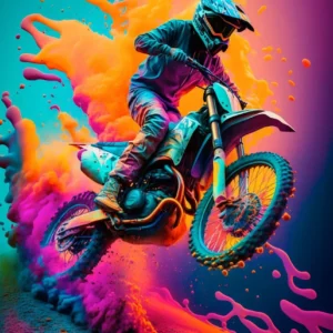 Kolorowy plakat z motocyklem dirt bike Czerwony