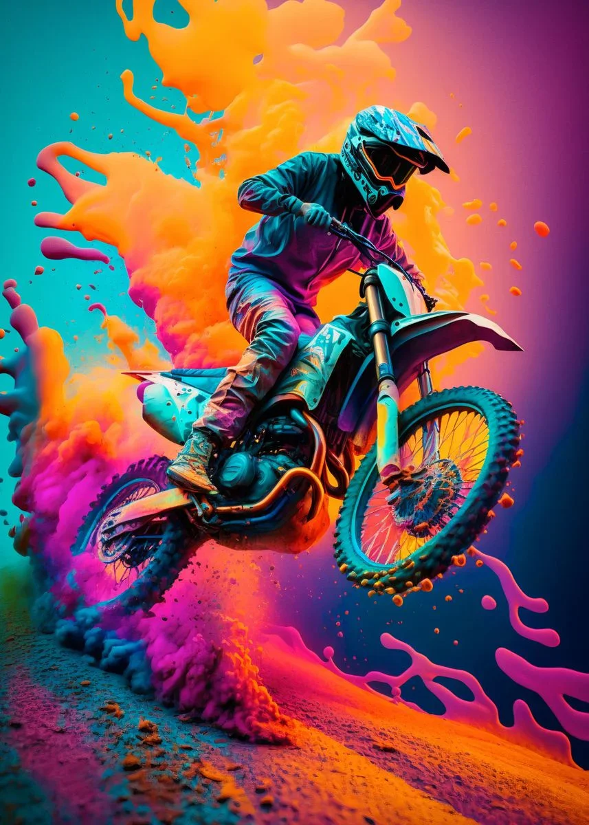 Kolorowy plakat z motocyklem dirt bike Czerwony