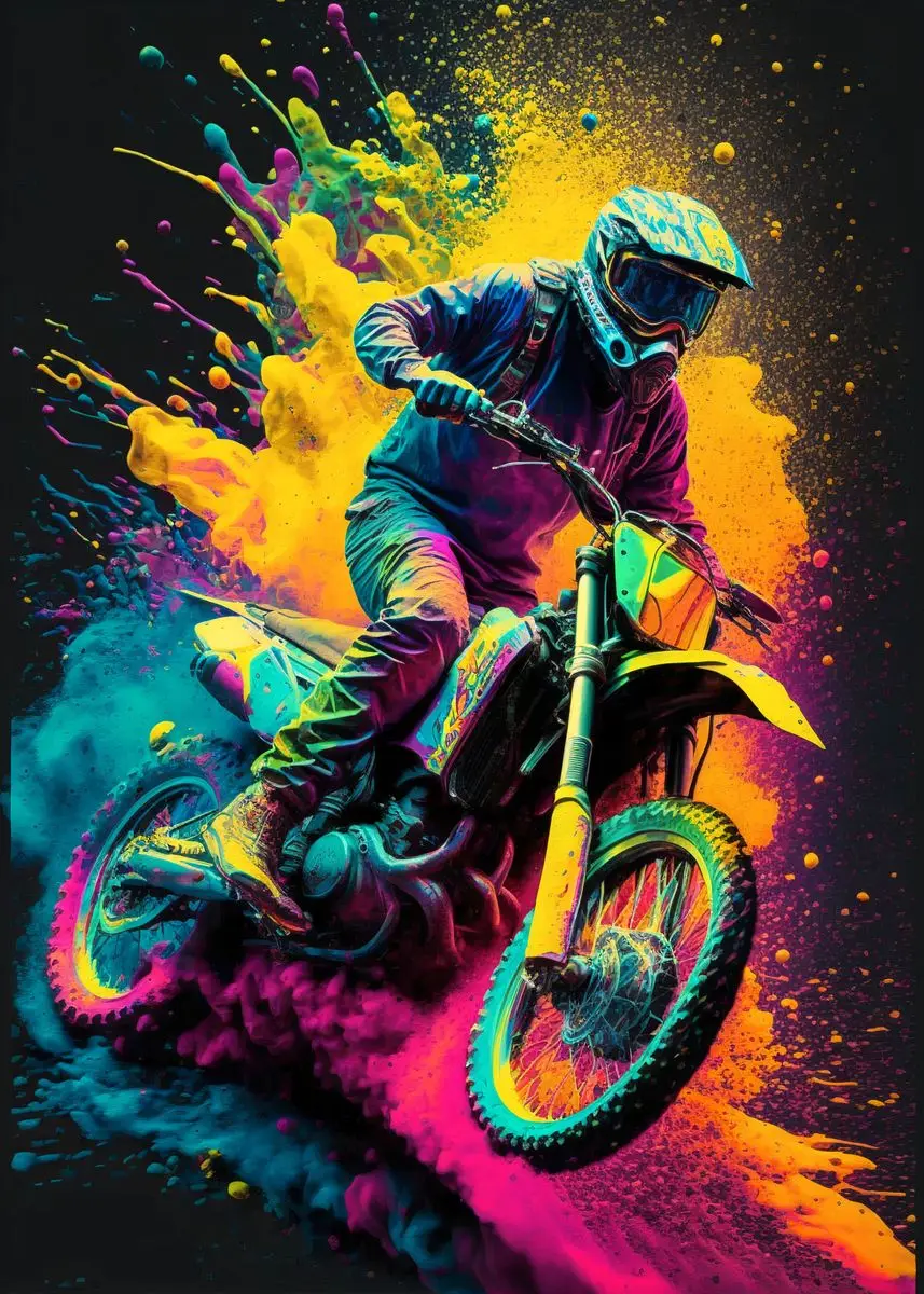 Kolorowy plakat z motocyklem dirt bike Fioletowy
