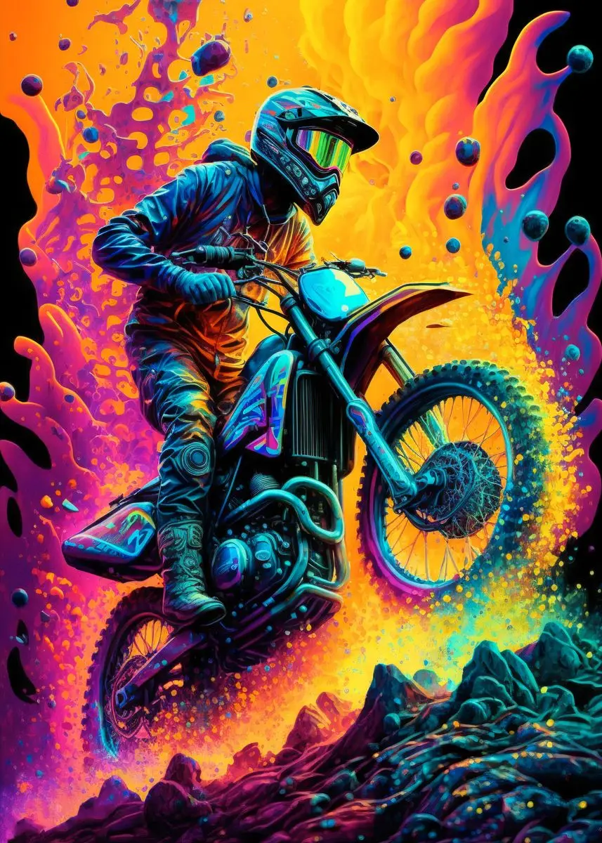 Kolorowy plakat z motocyklem dirt bike żółty