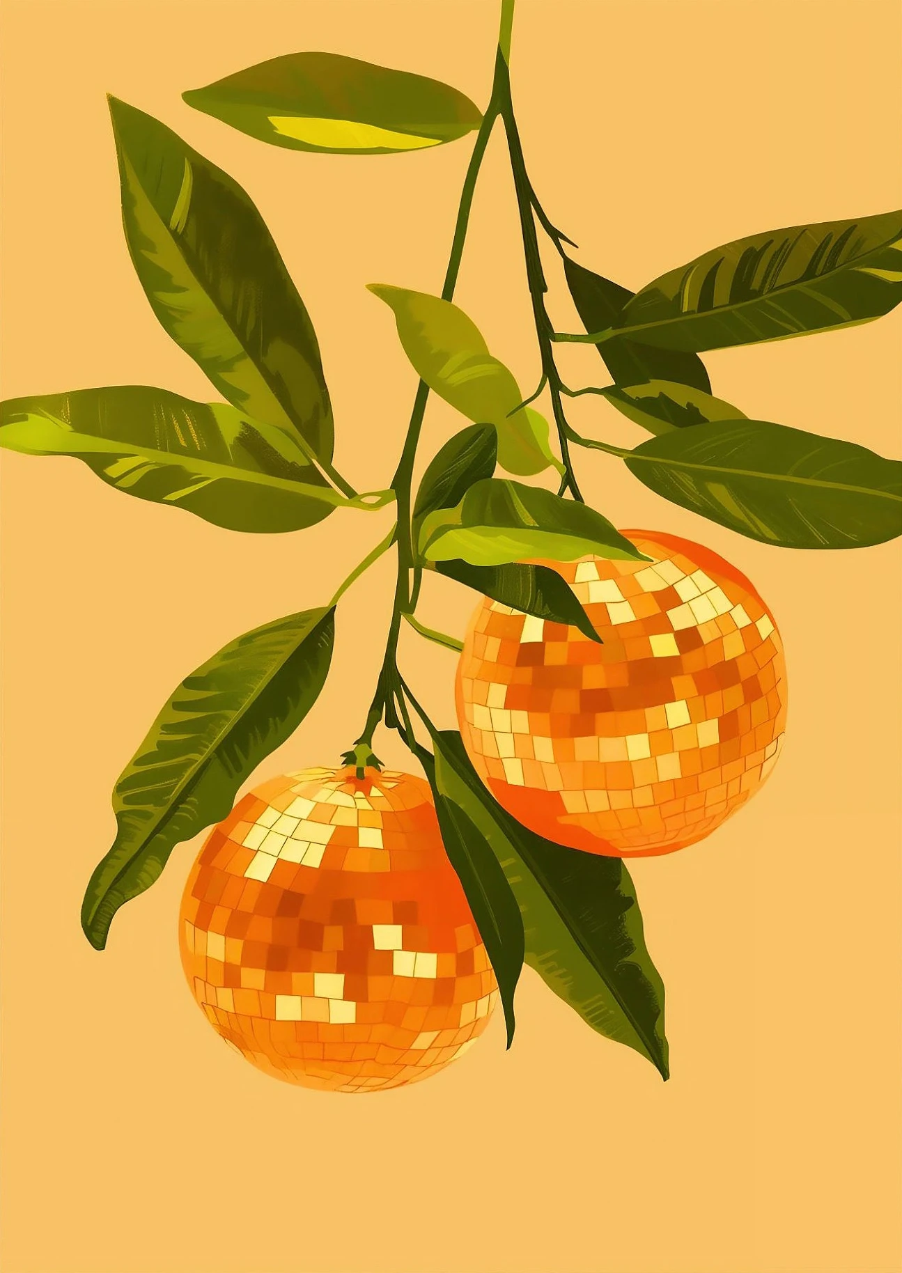Disco ball z pomarańczą – retro Jasnożółty