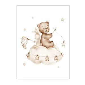 Plakat dla dziecka z imieniem - miś i balon Wzór 1