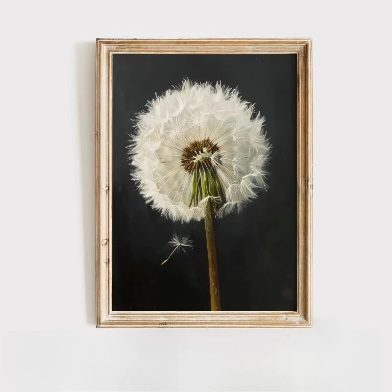 Plakat minimalistyczny dmuchawiec na ciemnym tle Czerwony