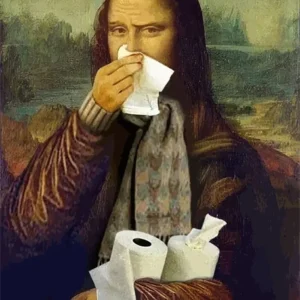 Mona Lisa w łazience - zabawny plakat mem Biały