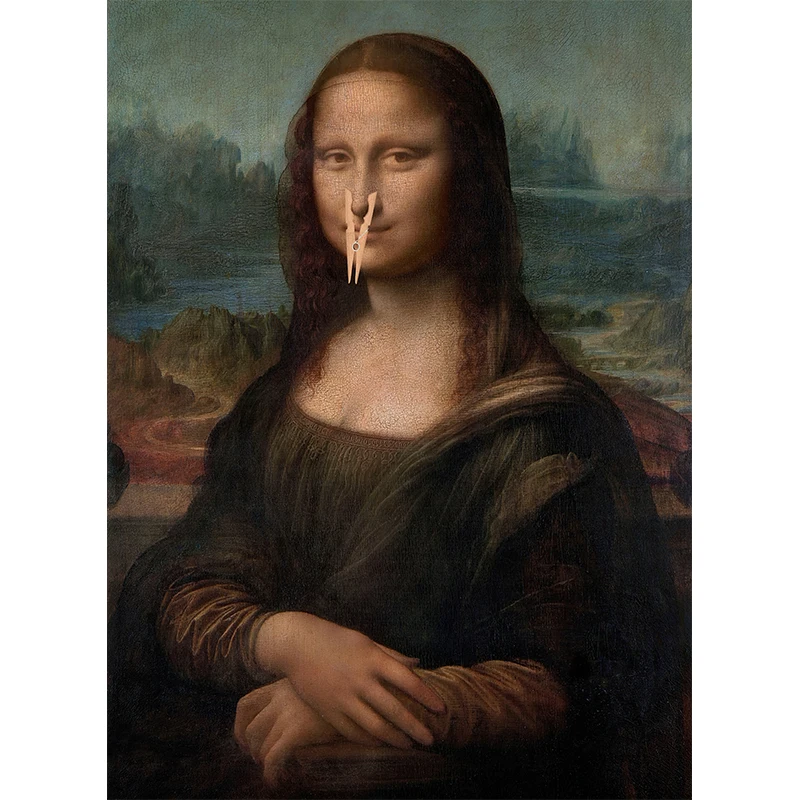 Plakat do łazienki Mona Lisa z papierem Burgundia
