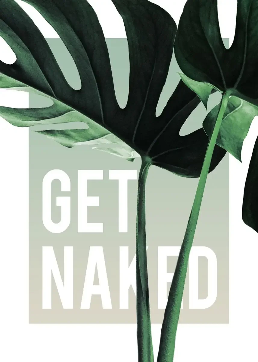 Plakat botaniczny do łazienki z napisem Get Naked Wzór 5