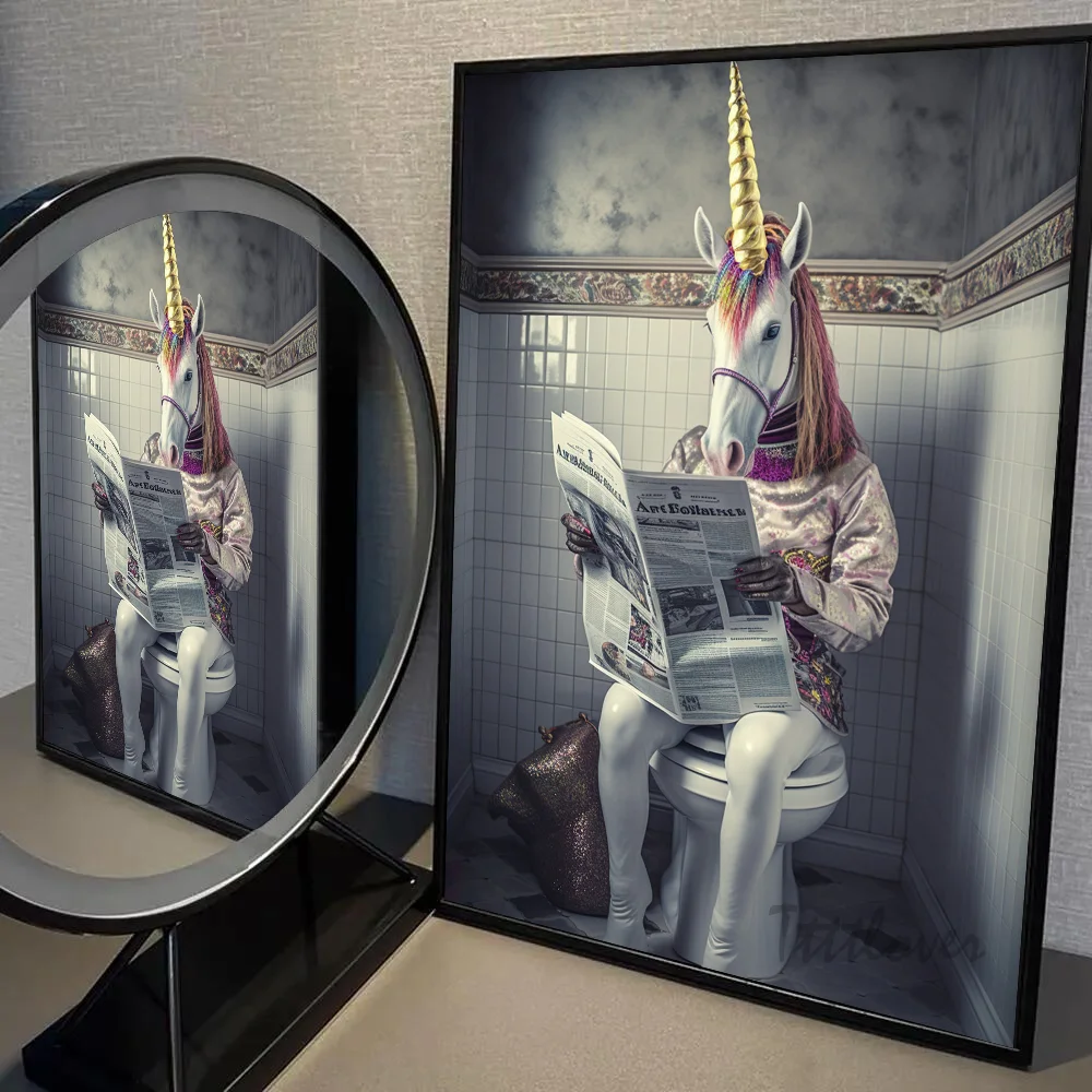 Plakat do Łazienki Zabawne Zwierzęta Niebieski