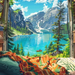 Plakat Domek nad morzem Fioletowy
