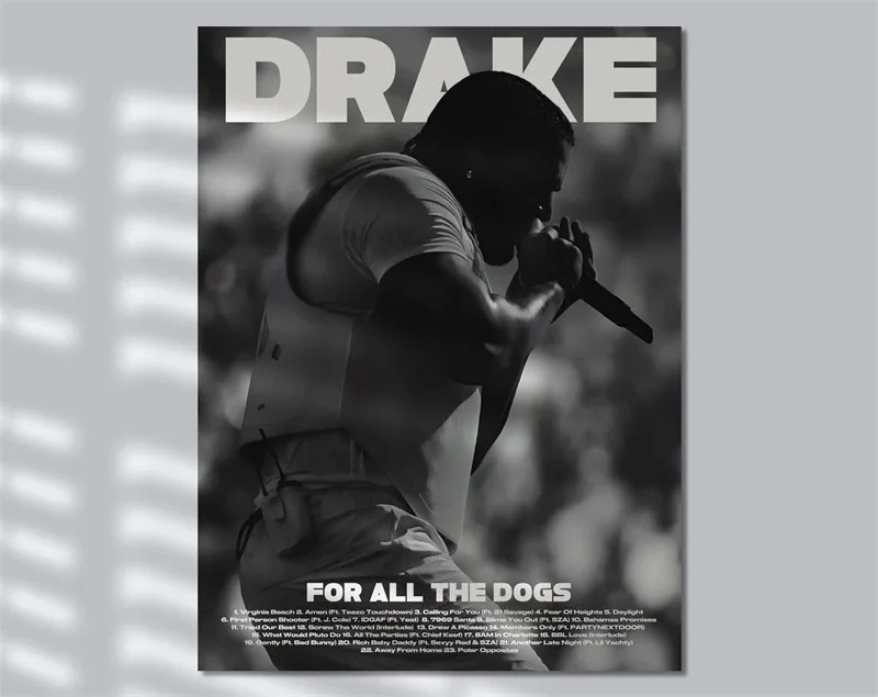 Plakat Drake All the Dogs - czarno-biała grafika muzyczna Wzór 2