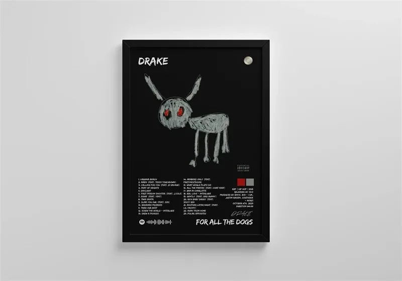 Plakat Drake All the Dogs - czarno-biała grafika muzyczna Wzór 5