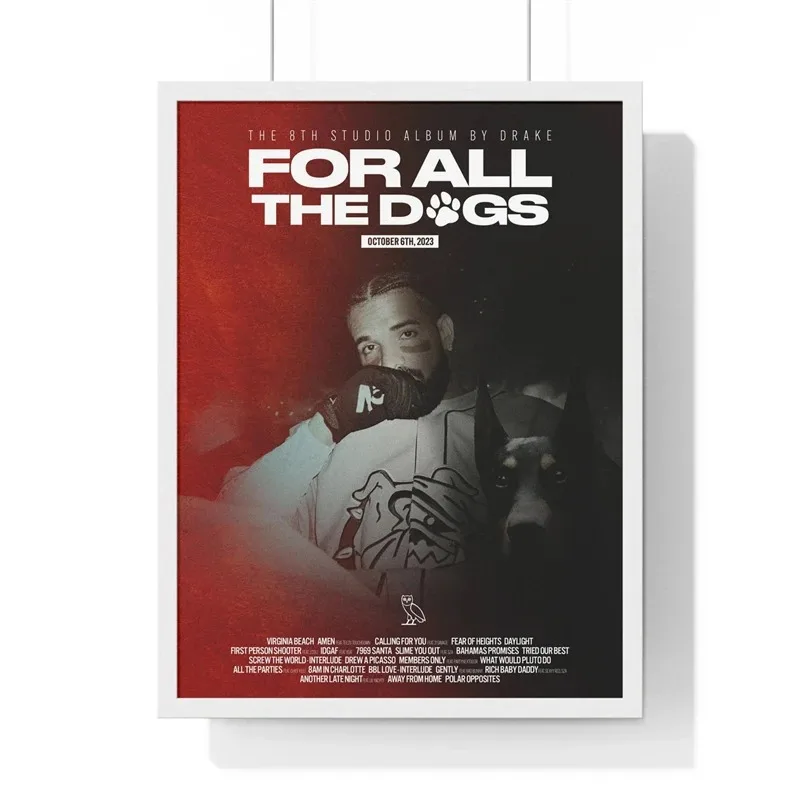 Plakat Drake All the Dogs - czarno-biała grafika muzyczna Wzór 7