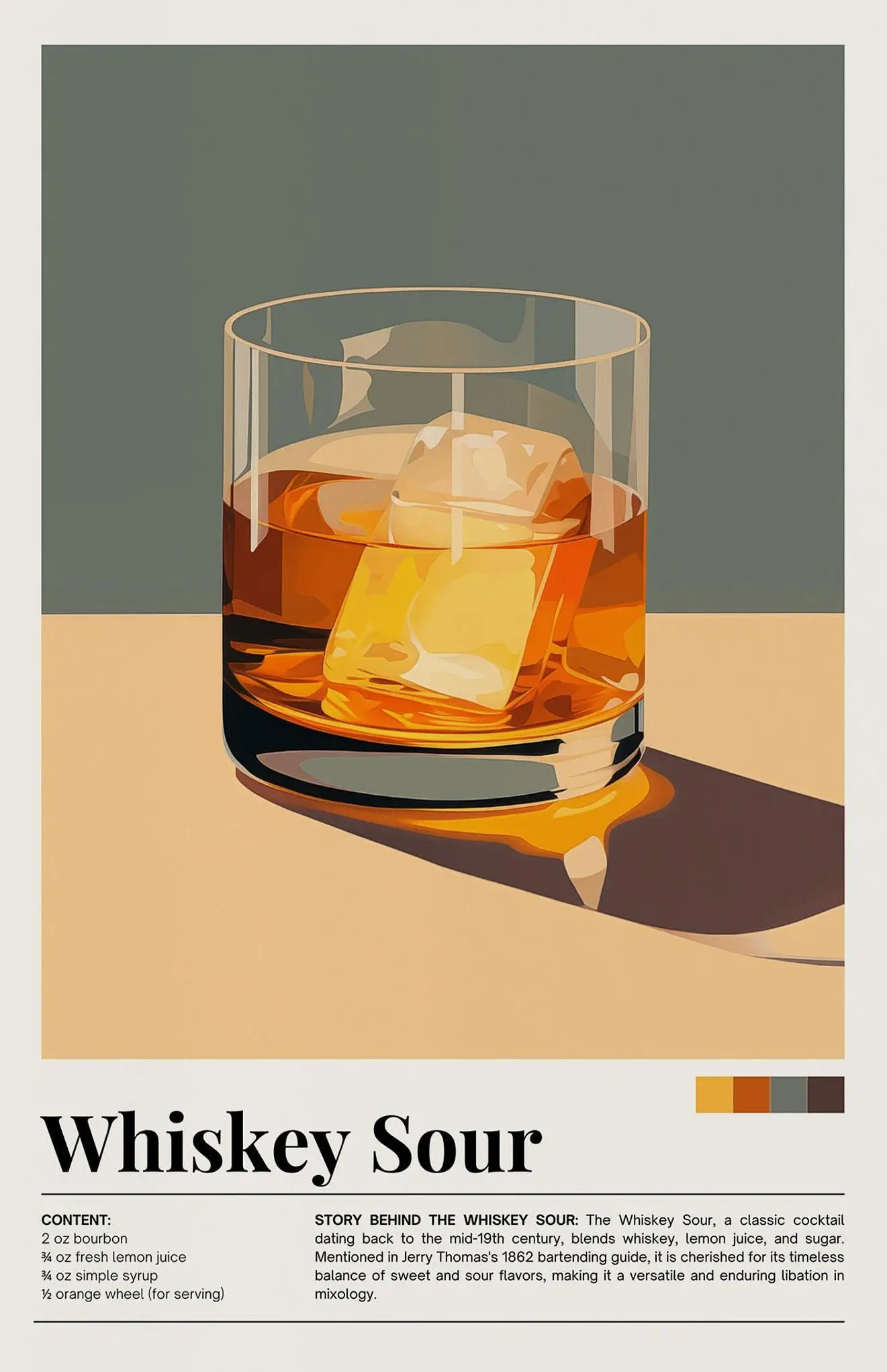 Plakat z drinkami retro - minimalistyczna grafika koktajli Beżowy