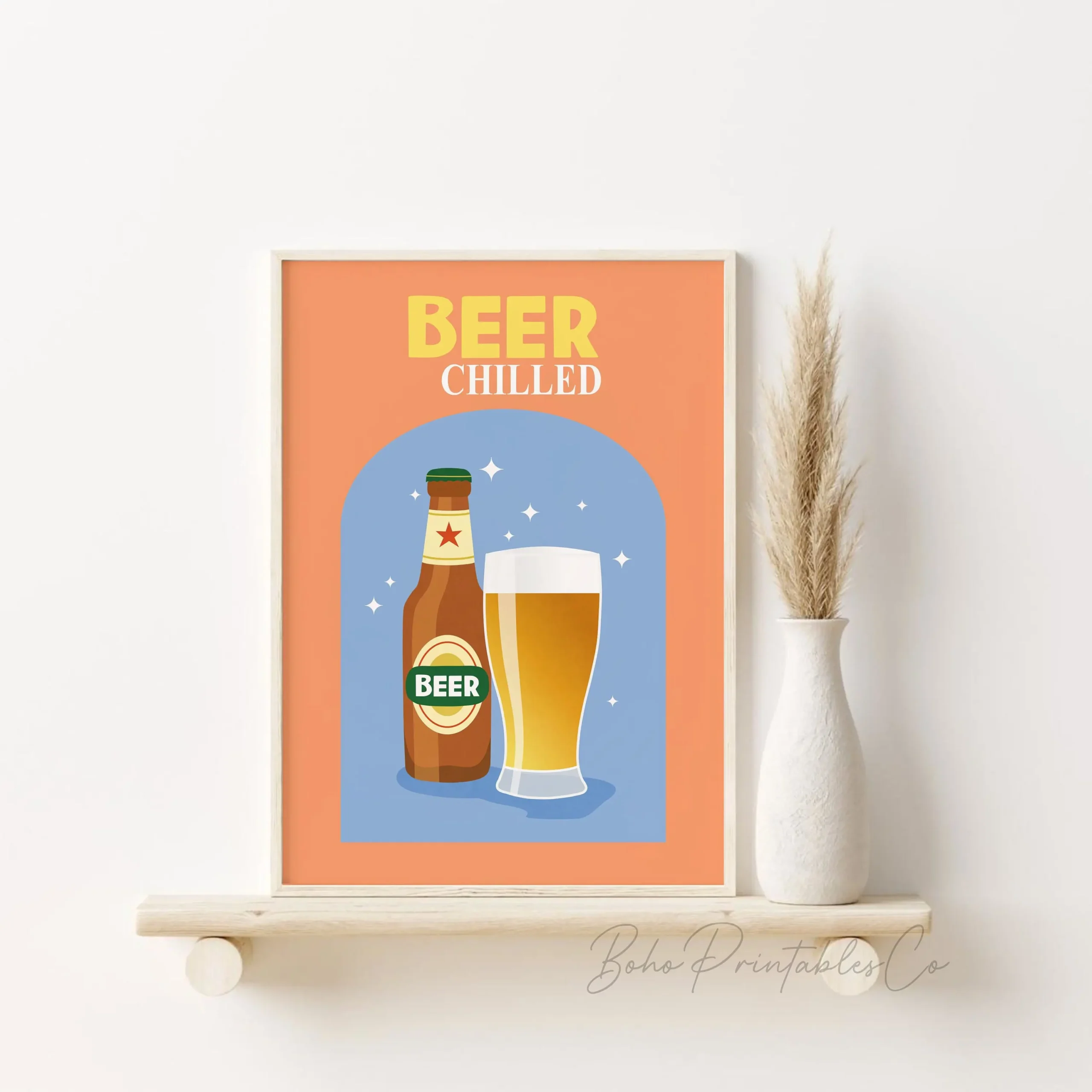 Plakat z drinkami wino koktajl piwo do kuchni Beżowy