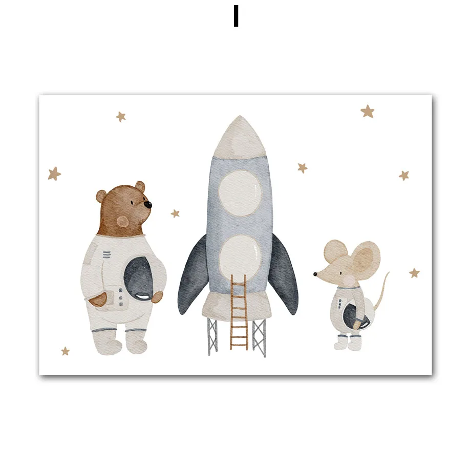 Plakat dla dzieci - kosmiczny miś i panda Wzór 6
