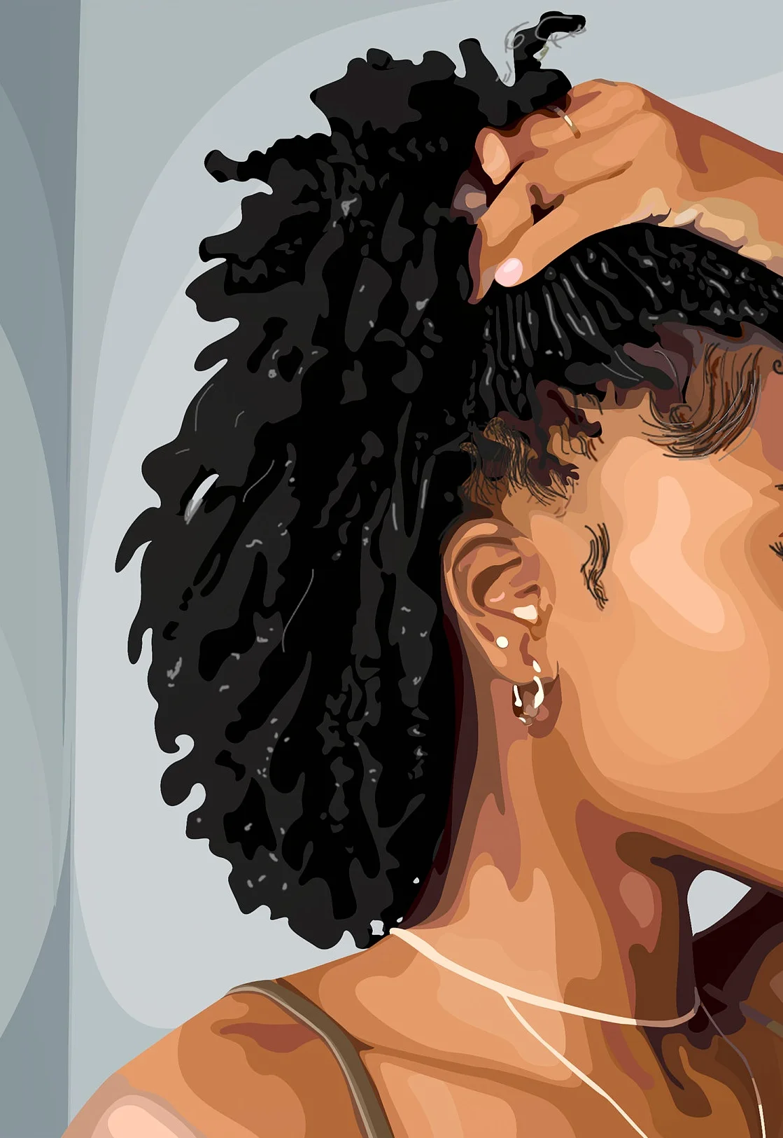 Dziewczyna afro ze złotą biżuterią - plakat na płótnie Granatowy