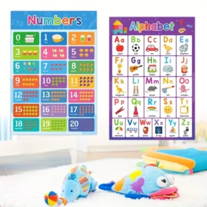 Plakat edukacyjny z alfabetem ABC i cyframi dla dzieci Wzór 1