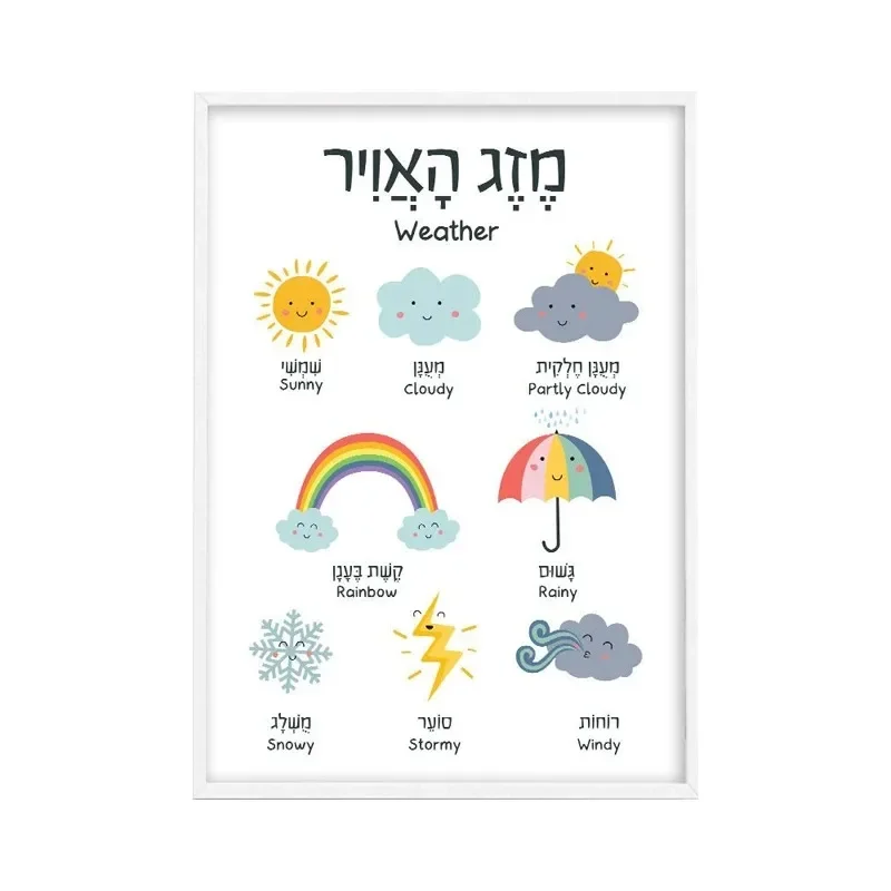 Plakat edukacyjny hebrajsko-angielski - alfabet i cyfry Jasnoszary