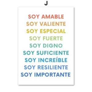 Plakat edukacyjny po hiszpańsku - spokojne wnętrze Granatowy